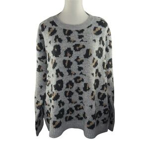 Hem & Thread Women’s‎ S/M Gray Leopard Animal Print Knit Pullover Sweater Cozy